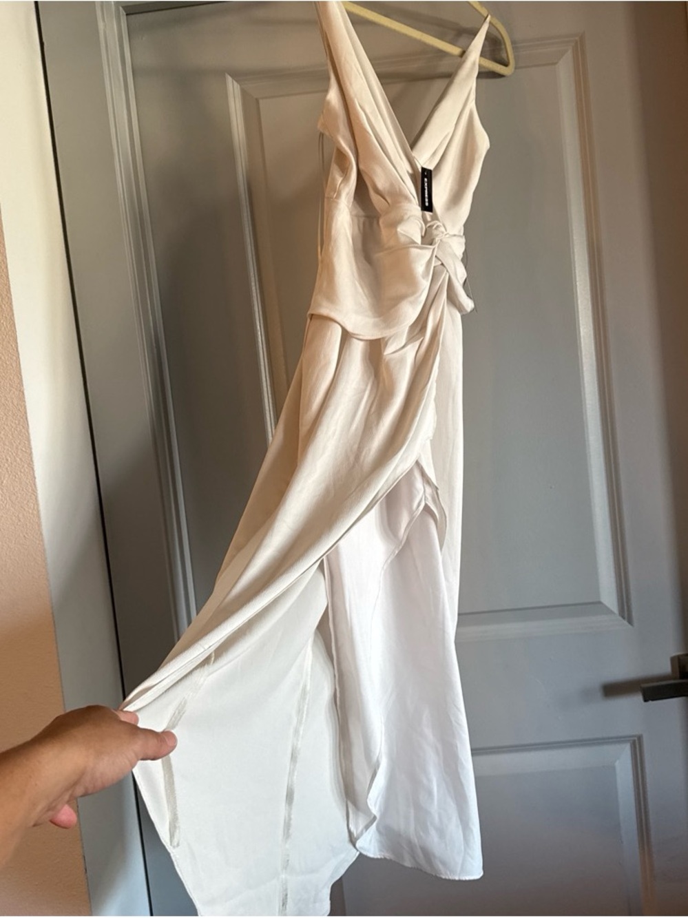 Express Cream One-Shoulder Twist-Front Maxi Dress